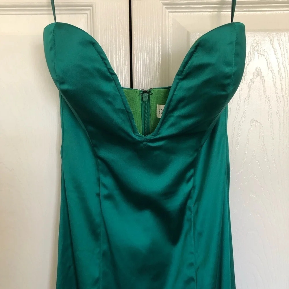 Portia & Scarlett Emerald Green Satin Cocktail Midi Dress Size 4 - Picture 2 of 10